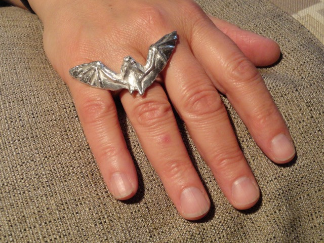 Winged Bat Ring, Sterling Silver