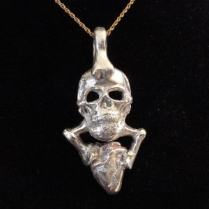 Skull with Heart Pendant - Sterling Silver